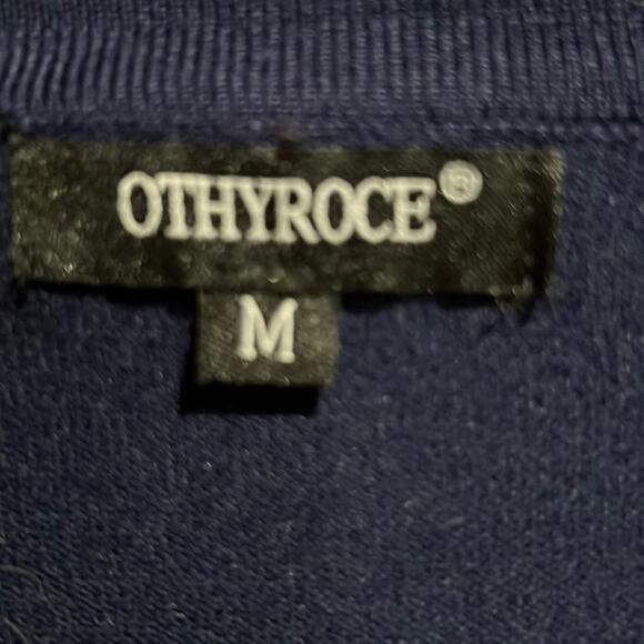 Open Front Lightweight Cardigan Sweater Sz Medium Navy Blue Othyroce - Picture 4 of 8